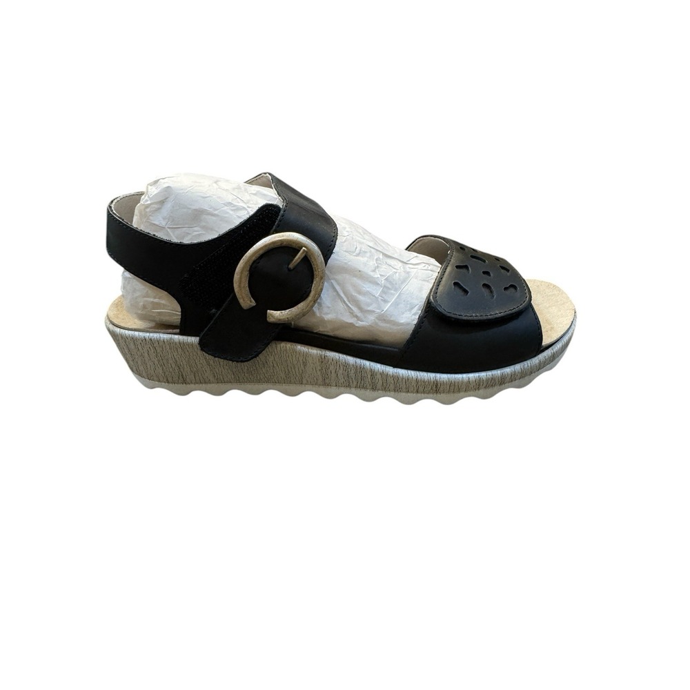 Romika Gina 02 Sandal Schwarz Black Wedge Sandal Buckle Cutouts Size 37